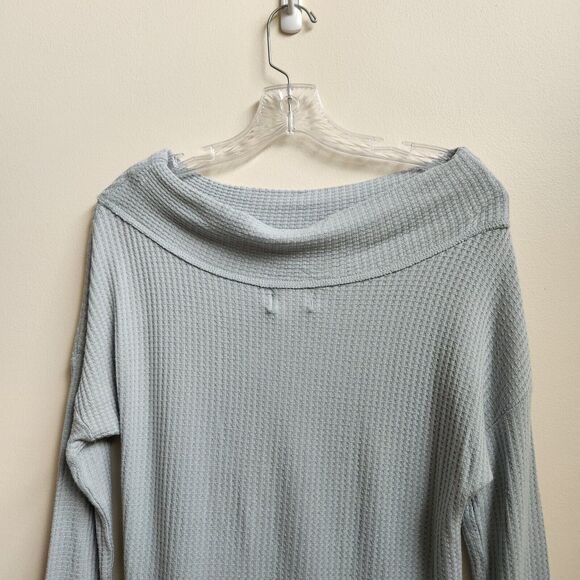 Lucky Brand Top Womens Small Blue Off Shoulder Waffle Knit Pullover Long Sleeve - Picture 6 of 16